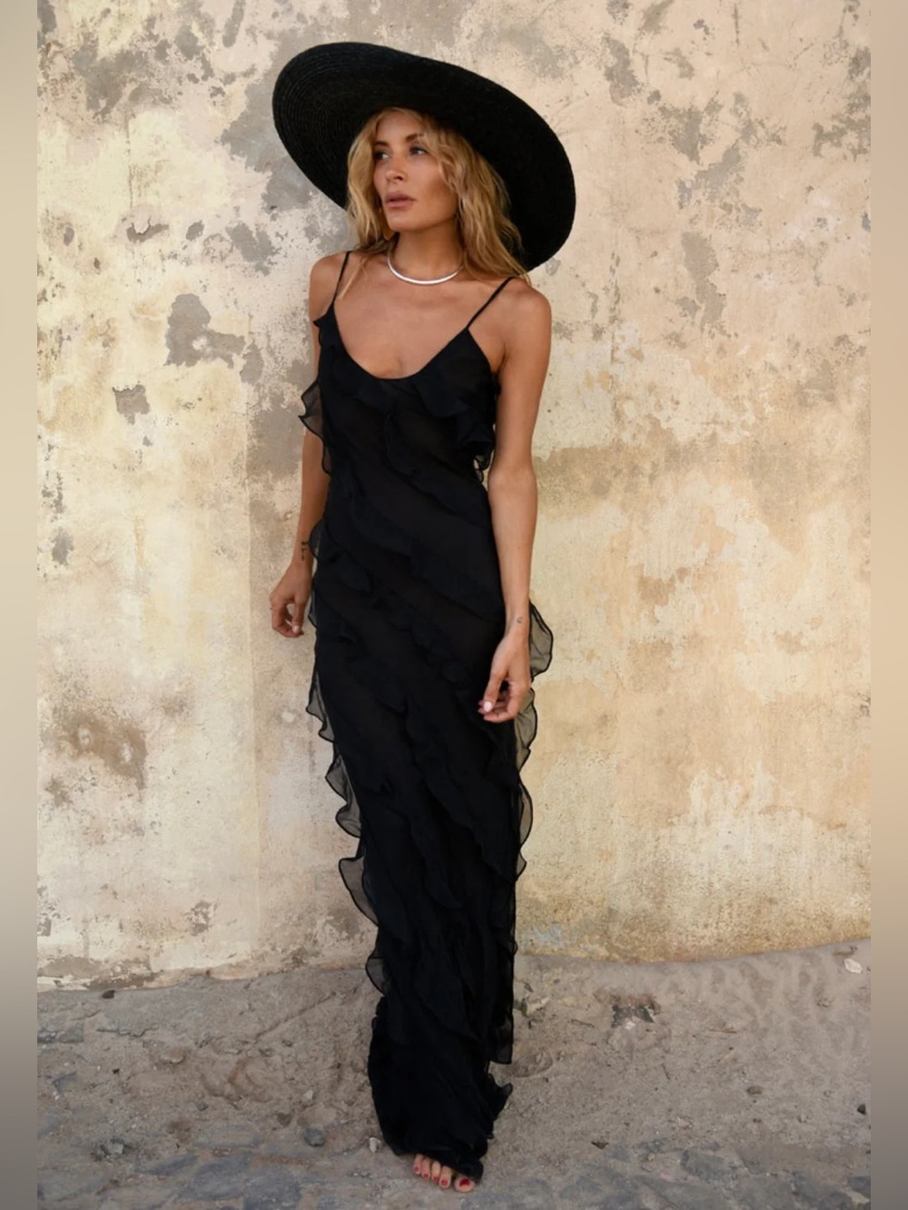 Rat & Boa Selena Black Ruffle Chiffon Maxi Dress XXS - Picture 15 of 16
